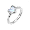 Cluster Rings 925 Silver Plated Retro Moonstone Love Heart Adjustable Opening For Women Party Wedding Jewelry Anillo Jz855