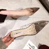 Slippers Fashion Outdoor Women Slides Pointed Toe Summer Shoes Rhinestone Med Heel Mules Champagne Silver