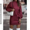 Basic Casual Dresses Vintage Winter Knitted Dress Ladies Chic Turtleneck Lantern Long Sleeve Mini Sweater Dresses for Women New Arrival 2023 Clothes J231208