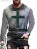 T-shirts pour hommes T-shirt à manches longues pour hommes Casual Nouvelle impression 3D Jesus Cross Imprimé Tops Tees Mode Noël T-shirt Anniversaire Vêtements L231208