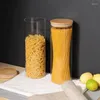 Bewaarflessen Glazen containers Set van 2 71Oz hoge spaghettipotten met bamboe deksels - Keukenvoedselbussen voor pasta