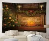 God jul tapestry bakgrund vägg hängande konst Xmas träd trä fönster tegel spis vardagsrum sovrum semester hem dekor6649592
