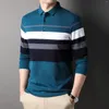 Men's T Shirts Striped Bottoming T-shirt Autumn Winter Heavyweight Handsome Business Casual Long Sleeve Tops Fashion Youth Lapel Pullover