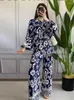 Women's Two Piece Pants Chic Print Long Pant Set For Women Est Autumn Female Turn Down Collar Casual Shirt Wide Leg Stylish Ladies