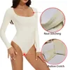 Mulheres Shapers Guudia Spandex Elastic Corpo Terno Shapewear Mulheres Shaper Barriga Controle Manga Longa Virilha Aberta Grande U Pescoço Sem Costura