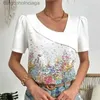 Women's T-Shirt Office Lady Daily Blouse Shirt Fashion Floral Print Short Sle Shirts Blusa Women Casual Pleat Patchwork V-Neck Tops PulloversL231208