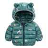 Piumino Cartoon Dinosaur Stampa Ragazzi Bambino Piumini leggeri Caldi Capispalla con cappuccio Inverno Autunno Bambini Ragazze Cappotti Abbigliamento casual 231207