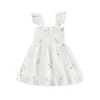 Girl Dresses Toddler Baby Sleeve Dress Flower Embroidered Pattern Hollow Ruched A-Line For Summer Children's Clothing