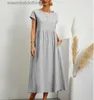 Urban Sexy Dresses Damenkleid Sommer Neues Rundhals-Kurzarm-Baumwoll-Plissee-Elegantes Kleid Mode Einfarbige Kombination Vintage Langes Kleid L231208