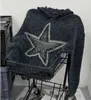 Suéteres masculinos streetwear moletom com capuz vintage padrão de estrela bordado casal com capuz de malha jumper inverno novo y2k suéter solto harajuku top j231208