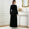 Casual Kleider Abaya Für Frauen Arabischen Herbst/Inter Aufkleber Schwarz Samt Kleid Dubai Frauen Abend Ramadan Gurban Kleidung