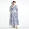 Women Printed Dress Boutique Lanter Sleeve Dress 2024 Spring Autumn Retro Palace Shirt Dress High-end Temperament Lady Long Dresses Fashion Runway Party Dresses