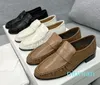 Damesschoenen Zachte loafers Amandeltenen Vintage echt leer Comfortabele rijmode