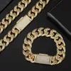 Traje de ouro sólido hip hop 20mm 18mm Moissanite Ice Out Baguette Miami Cuban Link Chain