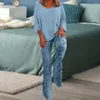 Women's Two Piece Pants 2Pcs/Set Women Casual Suit Spring Autumn Loose Fit Long Sleeves Sweatshirt Top Printed Wide Legs Trousers Kit