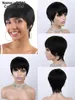 Short Straight Pixie Cut Wig With Bangs Ombre Color Human Hair Machine Made Lace Wigs For Women