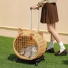 Cat Carriers Portable Pet Crate Bag Dog Tote With Cart Hand-woven Carrier Lightweight Luggage Vintage Style Woven Suitcase