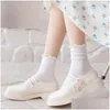 Meias Hosiery Mulheres Ruffle Verão Lolita Primavera Crew Estilo Cor Bonito Sólido Frilly Japonês Princesa Algodão Moda Maiden Drop Delive Otnvh