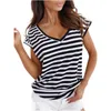 Magliette da donna a maniche lunghe per top da donna Top a righe con scollo a V estivo corto T-shirt da allenamento da donna