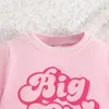 Ensembles de vêtements Prowow Sisters Tenues assorties Big Little Sister Lettre Sweatshirts et pantalons évasés roses Vêtements pour bébés filles 231207