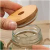 Drinkware Lid Bamboo Cap Lids Reusable Wooden Mason Jar Sealing Caps With St Hole And Sile Seal Drop Delivery Home Garden Kitchen Din Dhluc