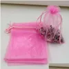 Bolsas de jóias sacos s 100 unidades / lotes rosa com dstring organza bolsa de presente para favores grânulos 7x9cm 9x11 cm.13x18 entrega de gota embalagem di ot547