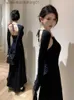 Urban Sexy Dresses Maxi Black Dress Women Backless Design Slim Tender Vintage Long-Sle Casual Spring Party French Style All-Match Basic L231208