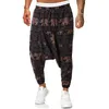 Men's Pants 2023 Ink Painting Printed Loose Cotton And Linen Print Flower Bouquet Feet Large Men Sports Toe Slip