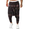 Pantalon pour hommes 2023 Peinture à l'encre imprimée en vrac coton et lin imprimé bouquet de fleurs pieds grands hommes sport orteil slip