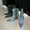 Buty Suojiallun Winter Brand Women But Fashion Modna stóp palec damskie krótkie buty cienkie na wysokim obcasie sukienka na zewnątrz Pum 231207