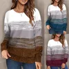 Women's T Shirts Autumn And Winter Top Positioning Stripes Loose Casual Long-sleeved Round Neck T-shirt Female Pullover