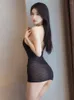 Casual Dresses Sexy Stripe Perspective Dress Wrap Hip Skirt Tight Halter Backless Fun Short Women's Sheer See Through Micro Mini