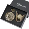 Montres de poche Vintage Antique Quartz montre de poche ensembles Bronze mignon boule ailes conception montres de poche collier pendentif horloge chaîne cadeaux coffret 231208