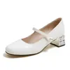 Nette schoenen Pumps met ronde neus Parelgesp Kristal Saltos Alto Femininos Ondiepe medium dikke hak Mary Jane Single Dames