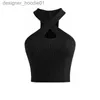 Kvinnors tankar Camis Sexig Cross Vest Crop Tops Women Sports T-shirt Sticked Off Shoulder V-Neck Solid Backless Tank Vest Halter Y2K TOP CAMISOLE 2023 L231208