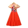 2024 Spring Orange Floral Embroidery Sheer Tulle Dress Short Sleeve Round Neck Sequins Midi Casual Dresses S3D041123