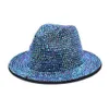 Chapeaux à large bord hiver femmes bling strass seau chapeau simple feutre Panama avec diamant complet réglable Jazz Whole279v