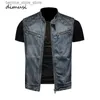 Män västar dimusi män denim västar vintage modedesign retor ärmlösa jackor män streetwear rippade hål punk jean waistcoats kläder q231208