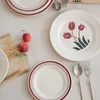 Plates Vintage Tulip Dinner Plate Melamine Fruit Dessert Simple Imitation Porcelain Round Dish Exquisite Home Kitchen Tableware