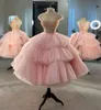 Robes de soirée rose une ligne robe de bal fête nouveau personnalisé grande taille à lacets fermeture éclair sans manches dos nu épaules dénudées tulle paillettes perlé pli