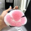 Porte-clés en peluche boule véritable Rex fourrure porte-clés griffe de chat femmes sac pendentif mignon jouet suspendu ornements voiture porte-clés ours bibelots 321S