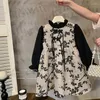 Girl Dresses Kids Girls Vintage Flower Dress For Toddler Baby Long Sleeve Fleece Fall Winter Casual Clothing Elegant Black Clothes