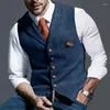 Coletes masculinos 2024 terno colete entalhado lã xadrez espinha de peixe tweed colete casual formal negócio noivo roupas de casamento trabalho