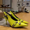 New luxury designer black pointed Slingback heels Women's High-heeled shoes spike Metal buckle women's shoes fashion stiletto heels sandal Back Strap Dress shoes 90mm