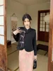 Blouses pour femmes Ensembles de style chinois Chemises à manches longues élégantes Noir Court Femmes Camisas À Lacets Rose Jacquard Jupes Y2k Deux Pièces