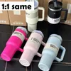 With Logo 40oz H2.0 Stainless Steel Tumblers Cups With Silicone Handle Lid and Straw Big Capacity Car Mugs Vacuum Insulated Water Bottles