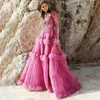 Abiti casual Abbastanza fucsia Rosa Abiti lunghi da ballo Maniche lunghe In pizzo Innamorato Abito da festa modesto A-line Tulle a strati Formale