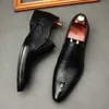Chaussures Oxford de mariage pour hommes, faites à la main, noires et bleues, en cuir véritable, plates, motif Crocodile, mocassins formels d'affaires d'été