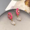 Boucles d'oreilles pendantes en forme de cœur coréen pour femmes, bijoux de luxe en verre émail incrusté de Zircon rouge, goutte délicate à la mode