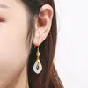 Boucles d'oreilles pendantes clous d'oreille naturels et Tian Yu, pendentif blanc en Jade incrusté d'argent 925 avec certificat